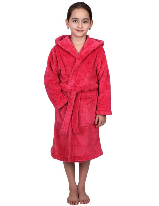 Girls Hooded Plush Robe Soft Fleece Bathrobe